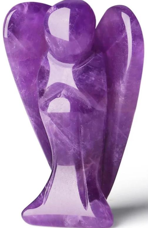 Amethyst Angel figurine - deep purple crystal with wings
