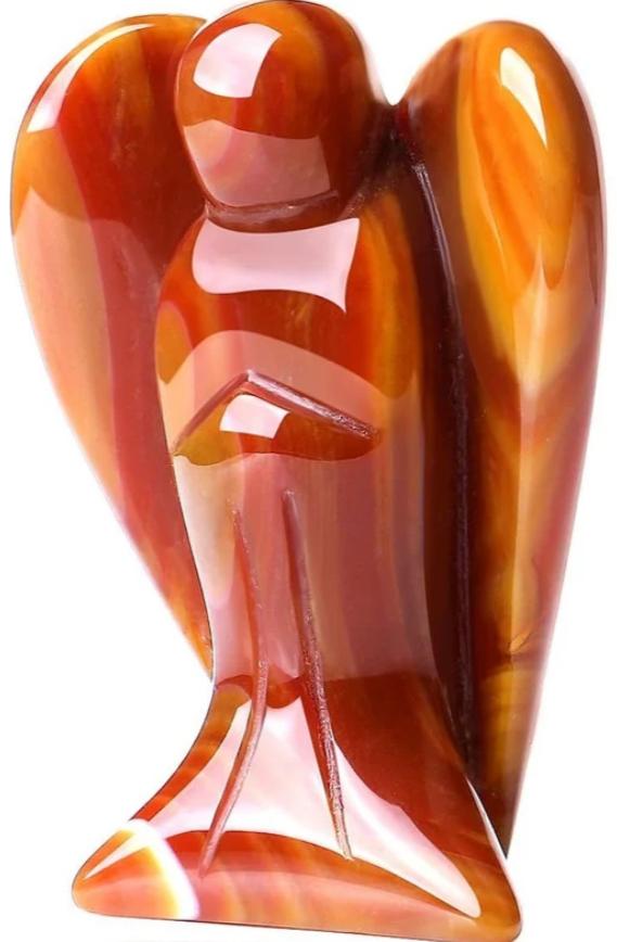 Carnelian Angel figurine - warm orange-red banded crystal with wings