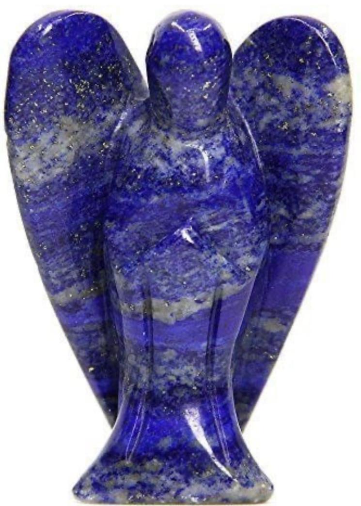 Lapis Lazuli Angel figurine - deep blue crystal with gold flecks and wings