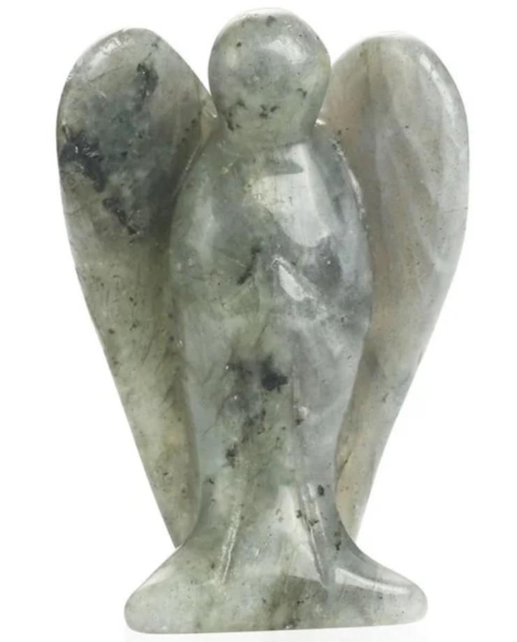 Moonstone Angel figurine - grey white shimmer crystal with wings