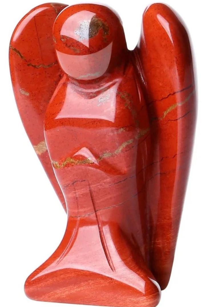 Red Jasper Angel figurine - deep red earthy crystal with wings