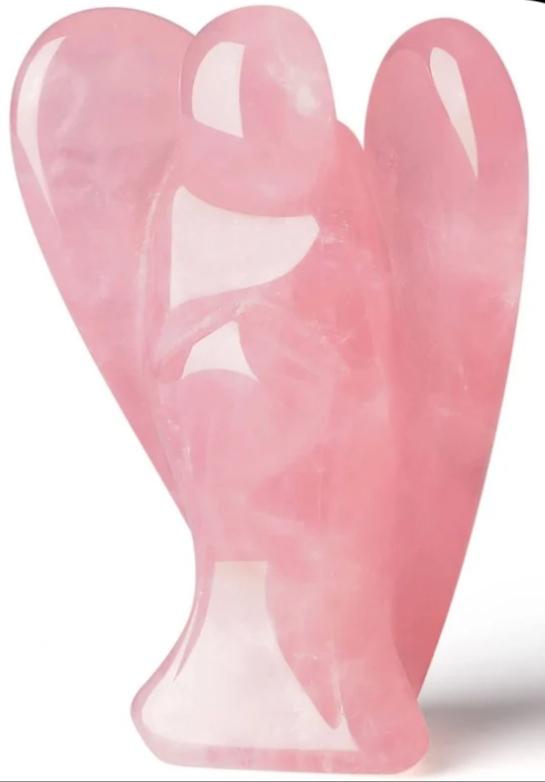 Rose Quartz Angel figurine - soft pink crystal with wings