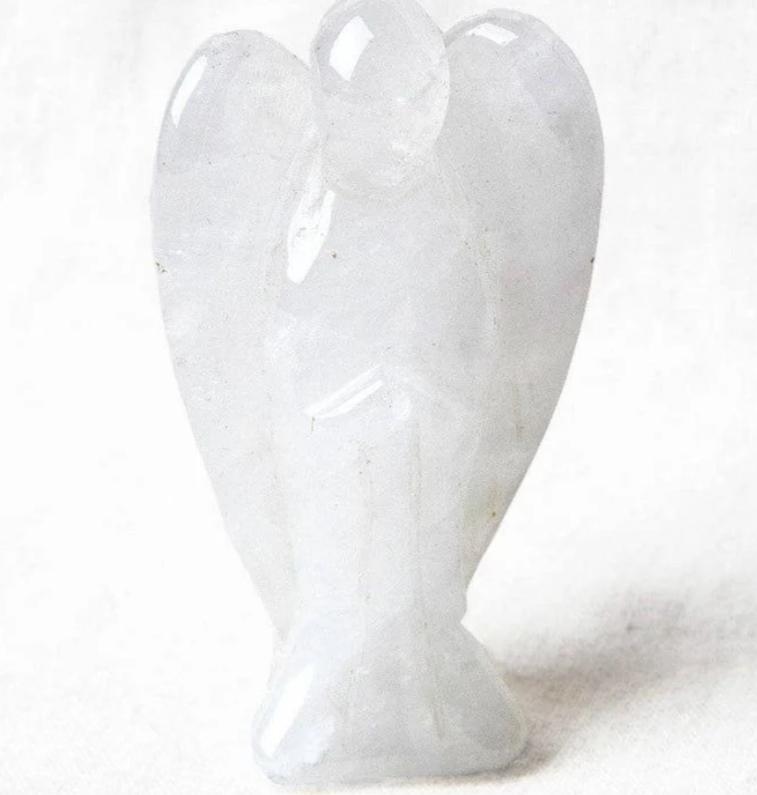 Selenite Angel figurine - milky white translucent crystal with wings