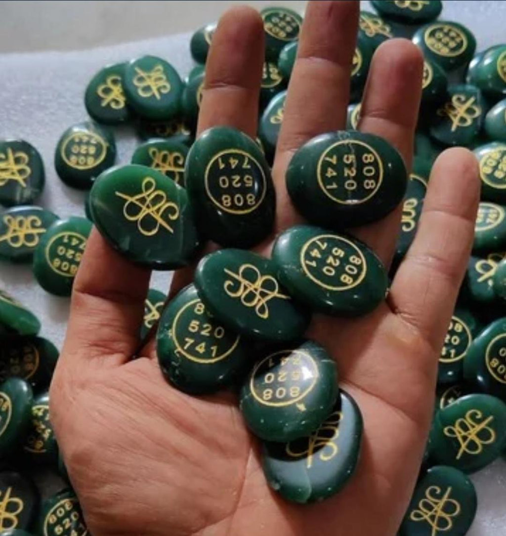 Zibu Jade Money Coin - green stones with Zibu symbols
