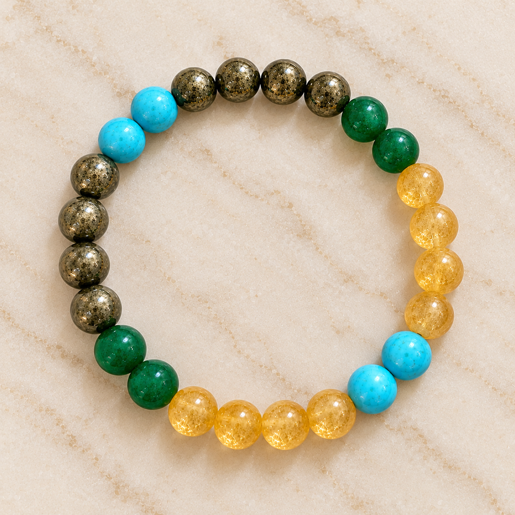 Top-down view of 24-bead Abundance & Prosperity Mixel Crystal Bracelet