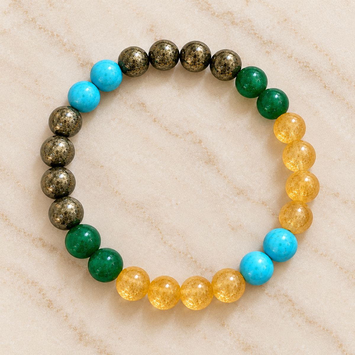 Top-down view of 24-bead Abundance & Prosperity Mixel Crystal Bracelet