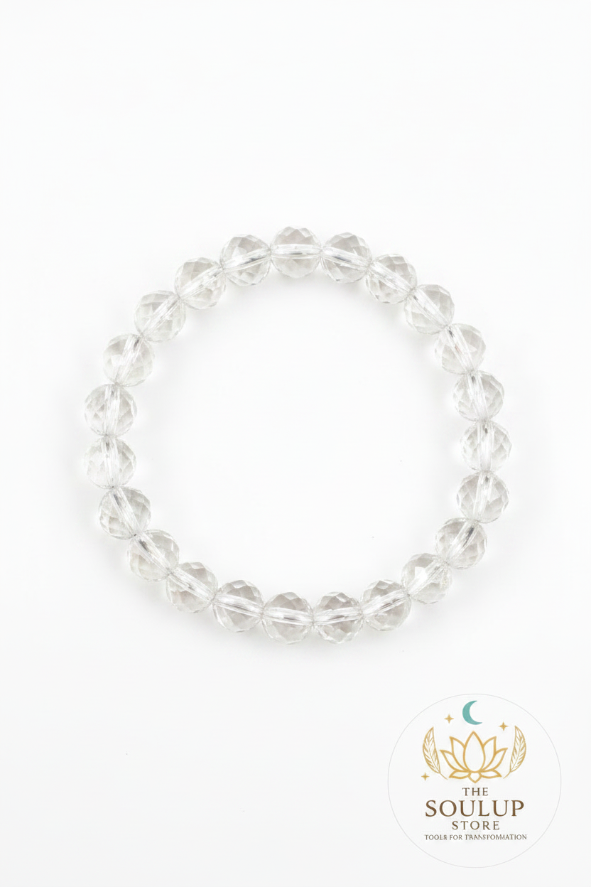 Clear Quartz Faceted Crystal Bracelet - flat lay