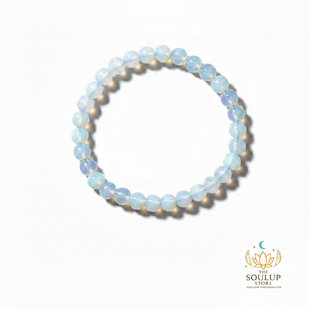 Opalite Crystal Bracelet - White Background with SoulUp Sticker