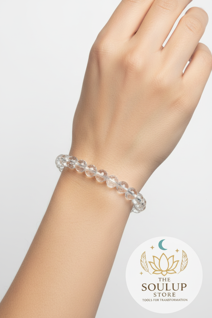 Clear Quartz Faceted Crystal Bracelet - on wrist