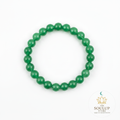 Green Aventurine 8mm crystal bracelet flat lay on white background with SoulUp Store logo