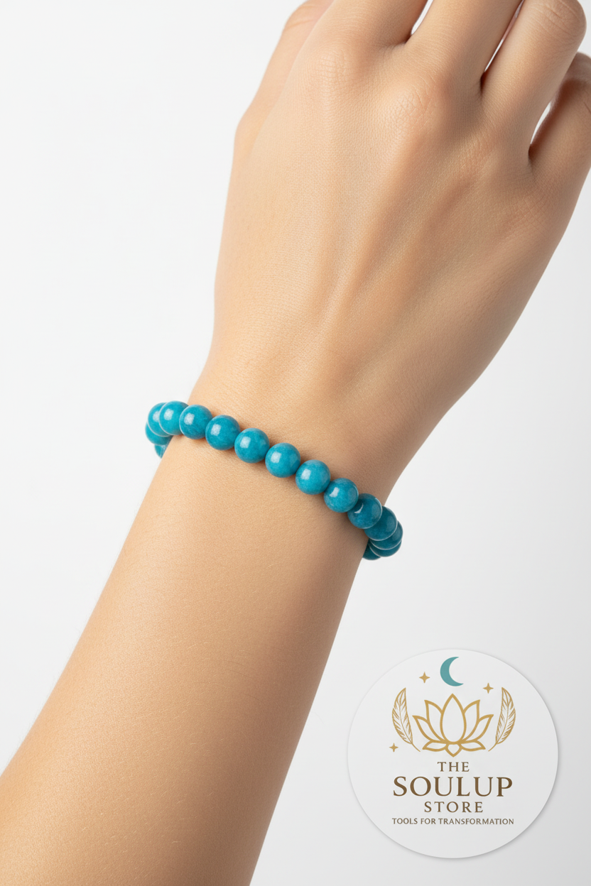 Blue Apatite Crystal Bracelet - on wrist