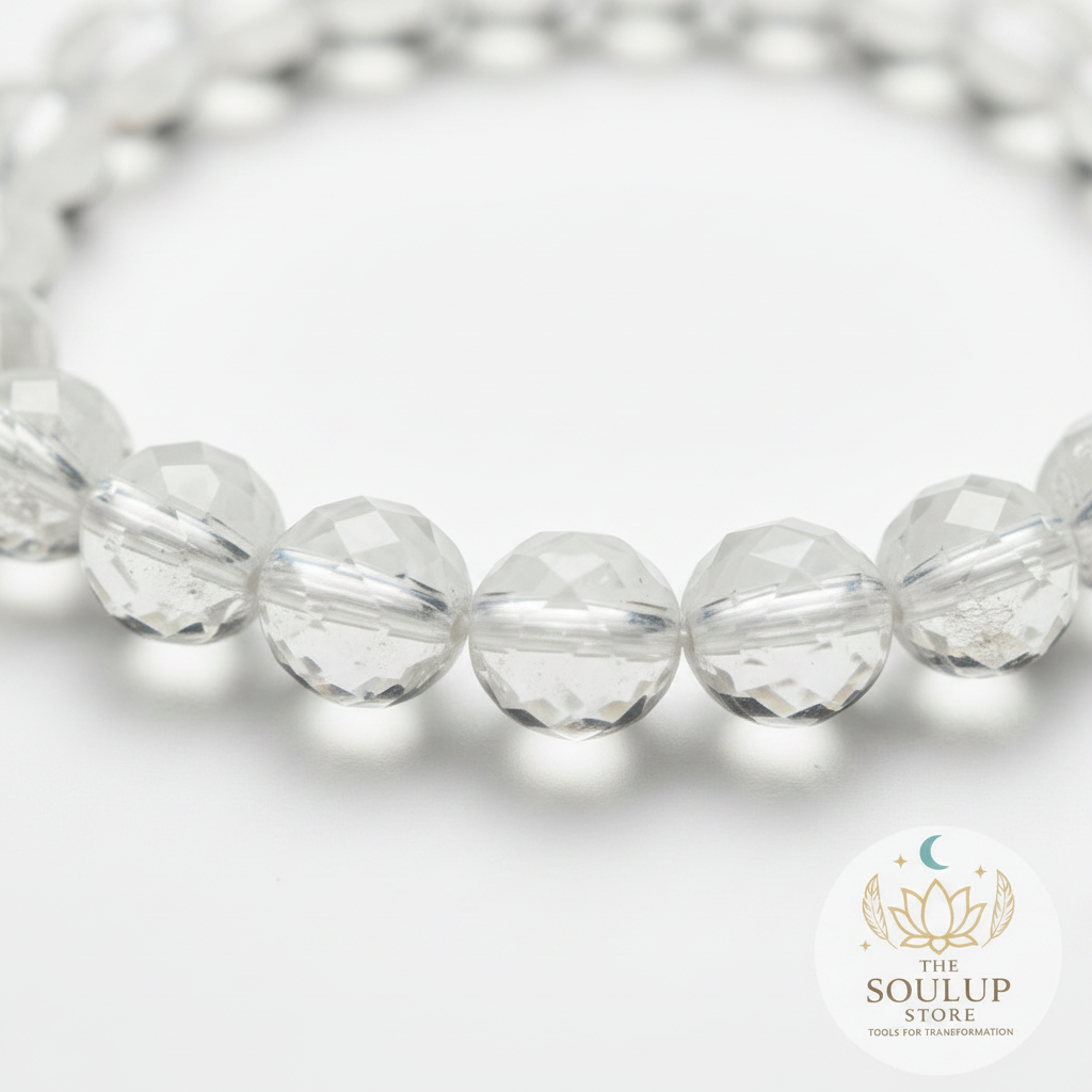 Clear Quartz Faceted Crystal Bracelet - close up