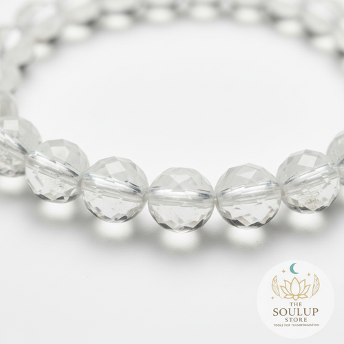 Clear Quartz Faceted Crystal Bracelet - close up