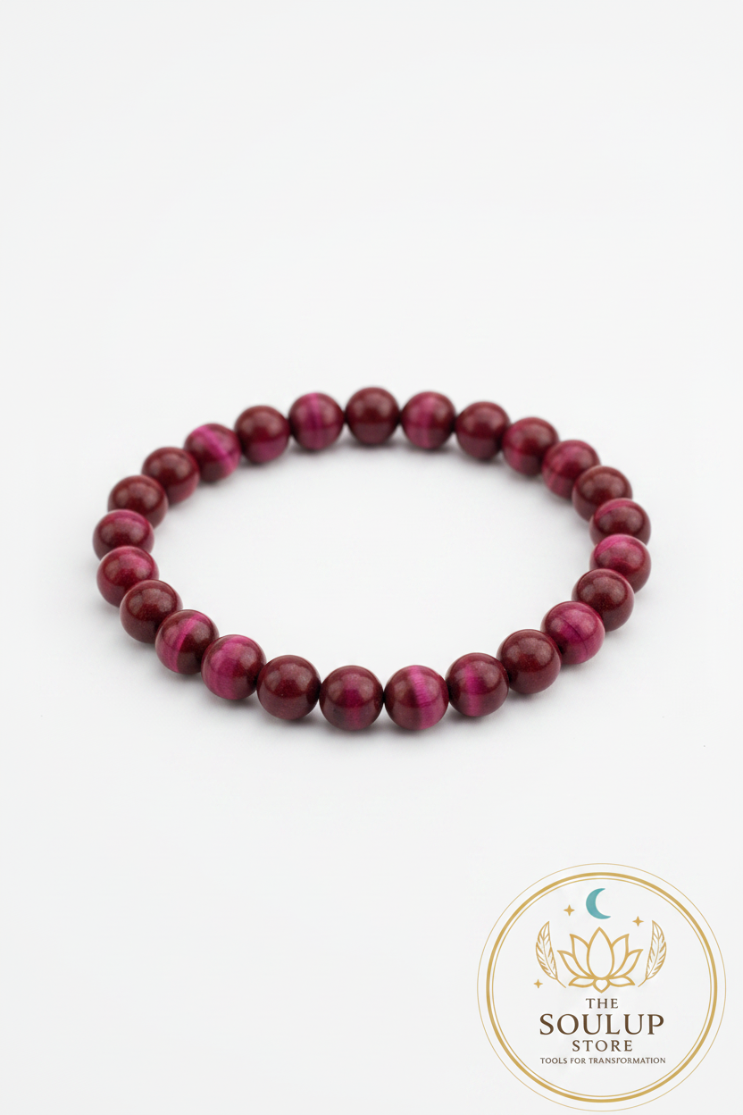 Red Tiger Eye Bracelet - White Background with SoulUp Sticker